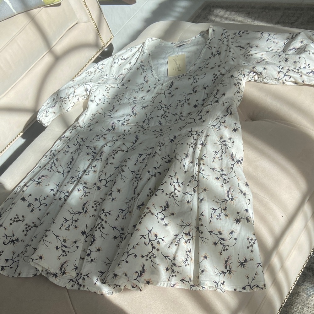 Universal Thread Cream Floral Short  -Sleeve Twirl Dress